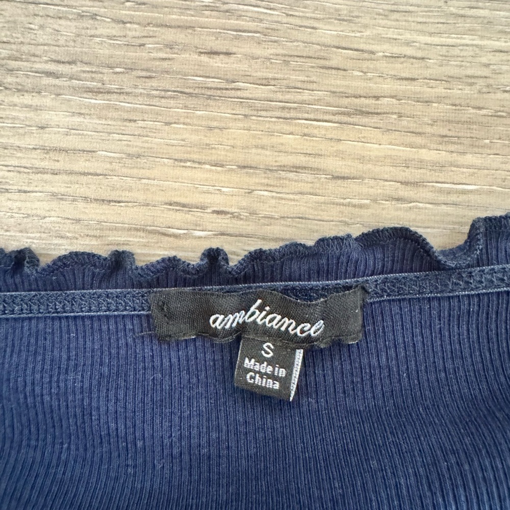 Ambiance Deep Blue Ribbed Top - Picture 2 of 3